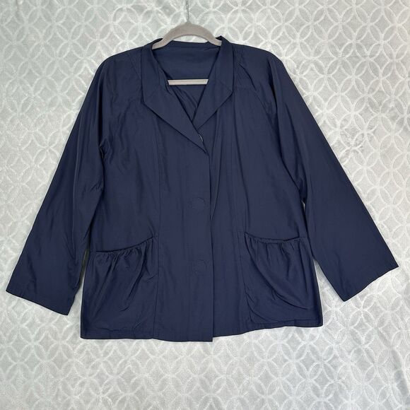 Babette Snap Front Jacket Womens Small Navy Blue Parachute Lagenlook Minimalist - Picture 1 of 11